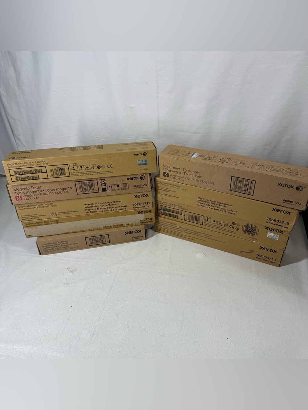 E1 Xerox High Yield Black (4) And Magenta (4) Toner And Waste Container Lot